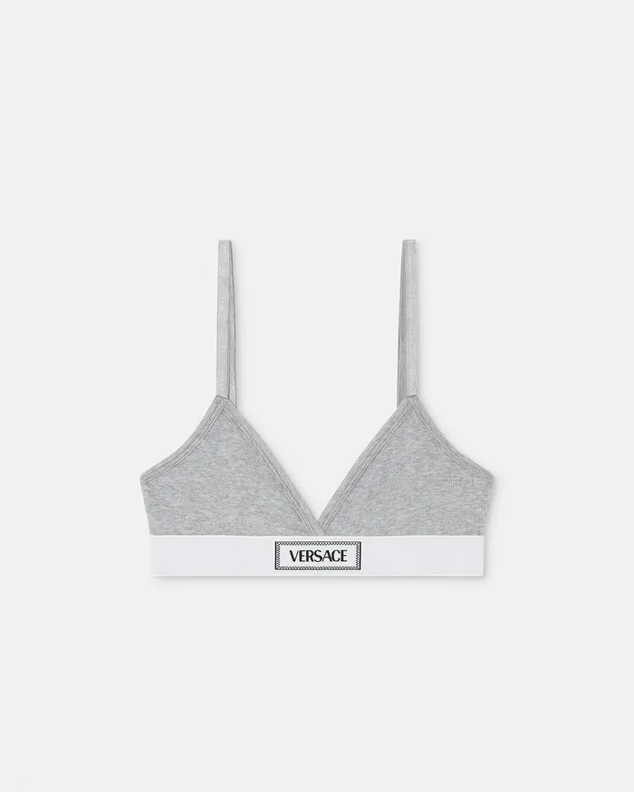 Versace 90s Vintage Logo Ribbed Bralette Gray Women Bras and Briefs