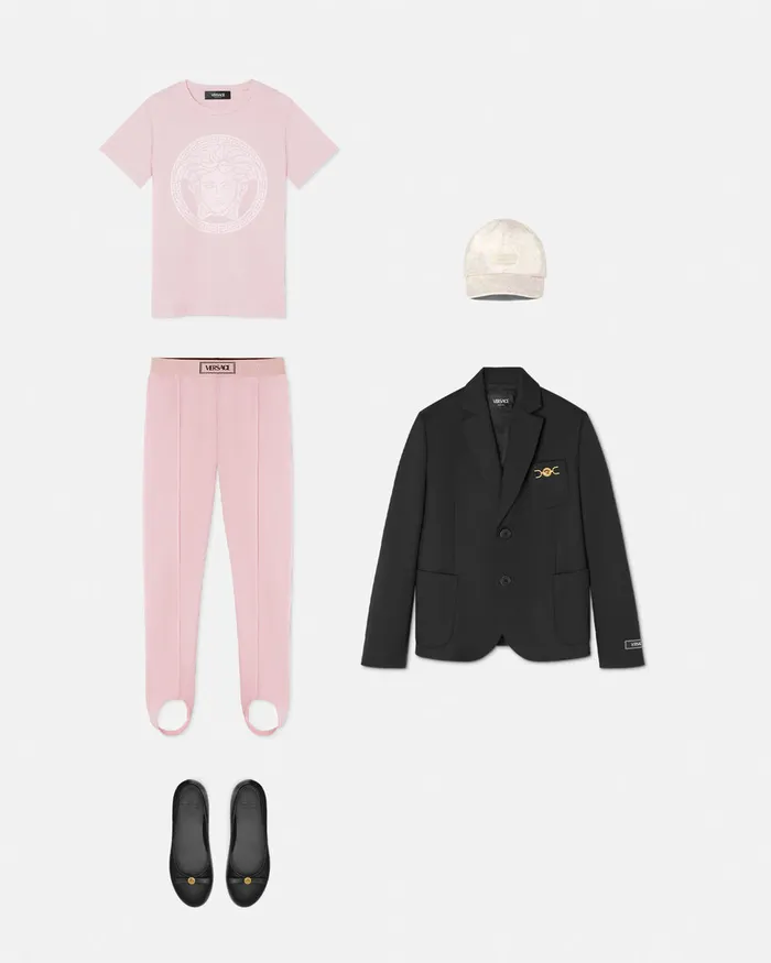 Versace 90s Vintage Logo Stirrup Leggings Light Pink Kids Pants and Skirts