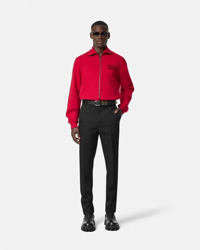 Versace 90s Vintage Logo Zip Sweatshirt Red Men Sweatshirts