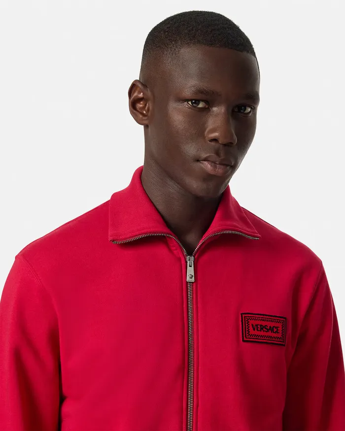 Versace 90s Vintage Logo Zip Sweatshirt Red Men Sweatshirts
