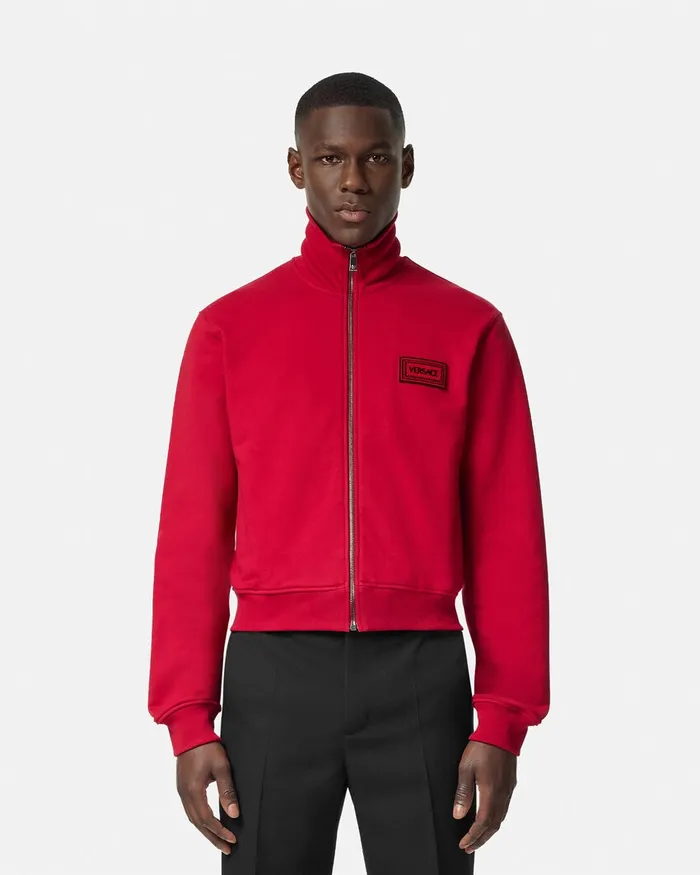 Versace 90s Vintage Logo Zip Sweatshirt Red Men Sweatshirts