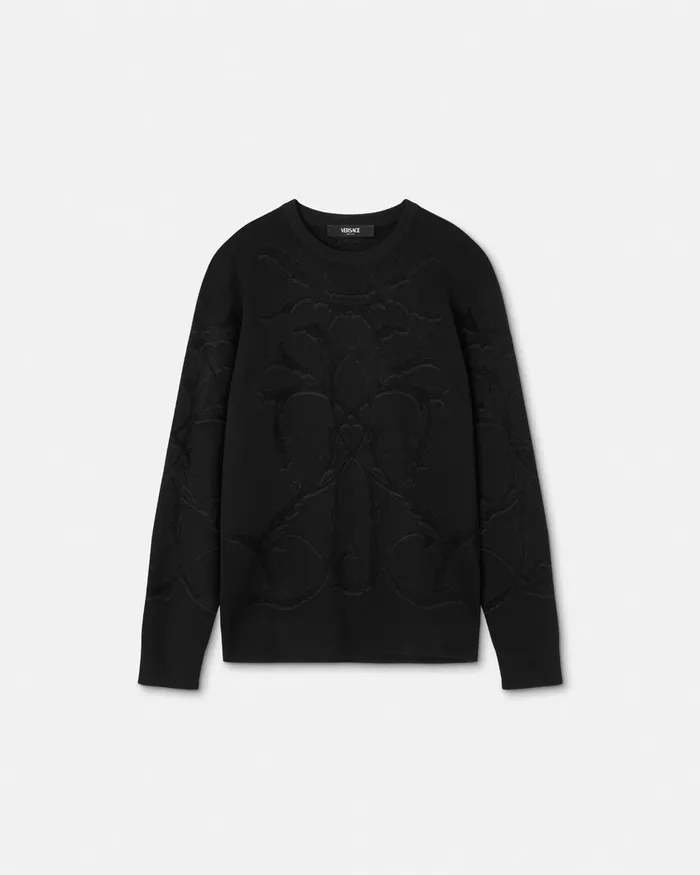 Versace Acanthus Leaves Merino WoolBlend Knit Sweater Black Men Knitwear