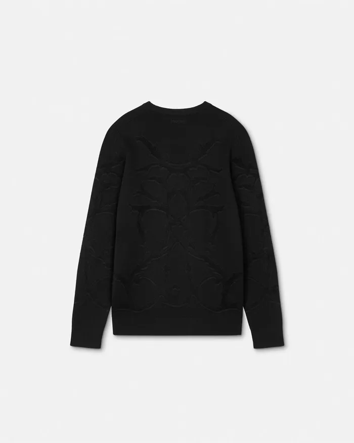 Versace Acanthus Leaves Merino WoolBlend Knit Sweater Black Men Knitwear