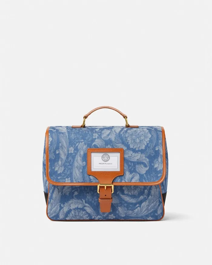 Versace Barocco Denim Jacquard Backpack Blue Kids Bags and Accessories