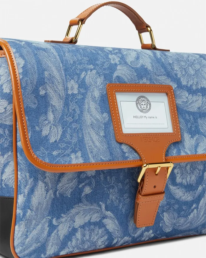 Versace Barocco Denim Jacquard Backpack Blue Kids Bags and Accessories