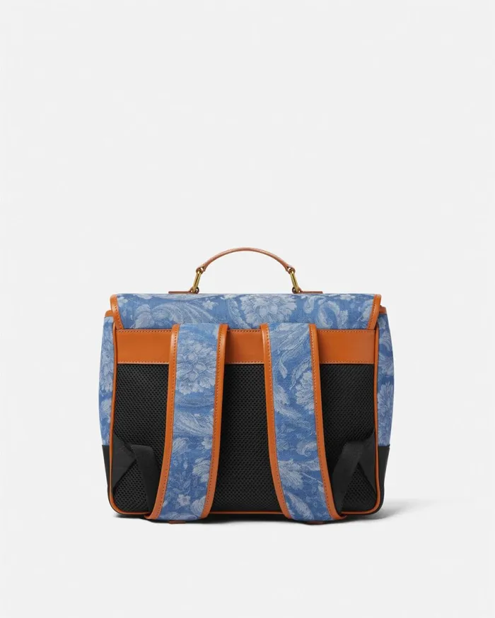 Versace Barocco Denim Jacquard Backpack Blue Kids Bags and Accessories