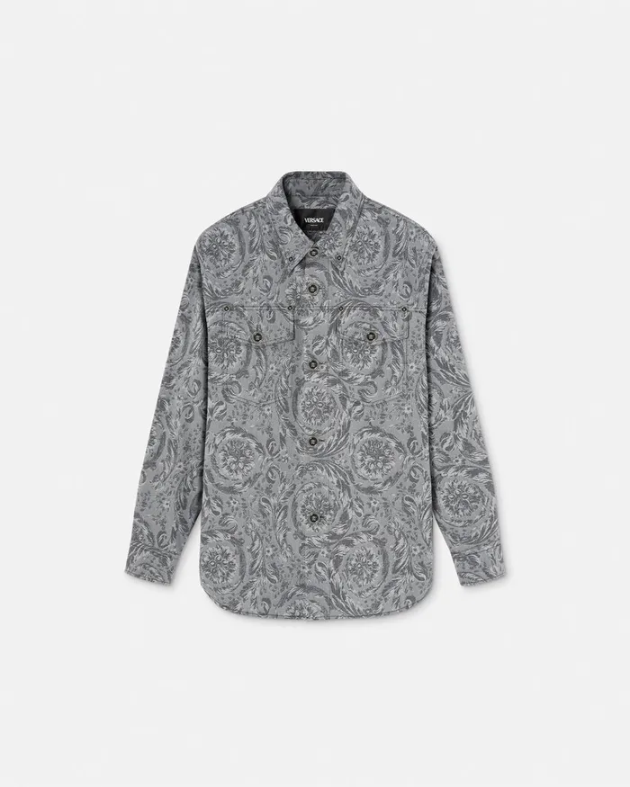 Versace Barocco Jacquard Gabardine Overshirt Gray Men Jackets and Coats