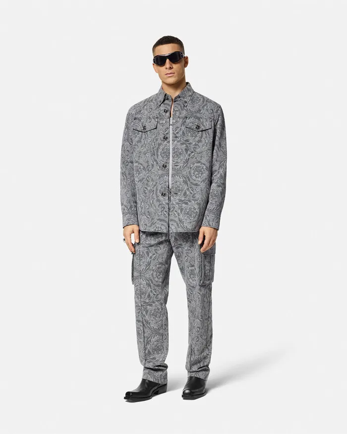 Versace Barocco Jacquard Gabardine Overshirt Gray Men Jackets and Coats
