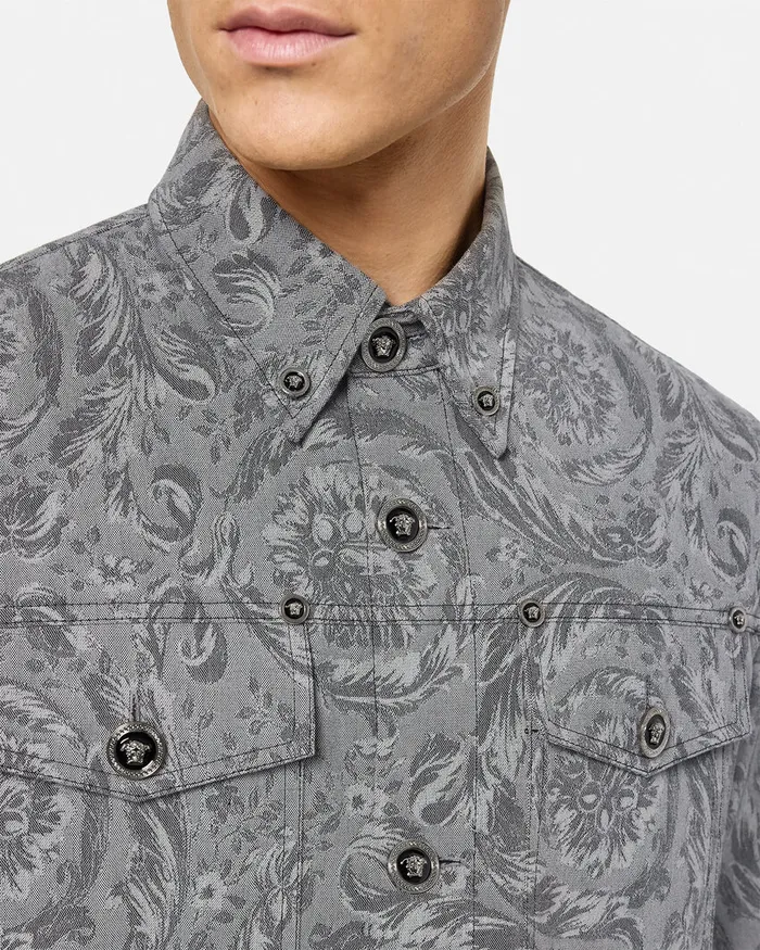 Versace Barocco Jacquard Gabardine Overshirt Gray Men Jackets and Coats