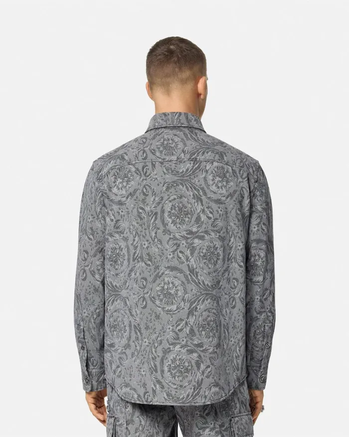Versace Barocco Jacquard Gabardine Overshirt Gray Men Jackets and Coats