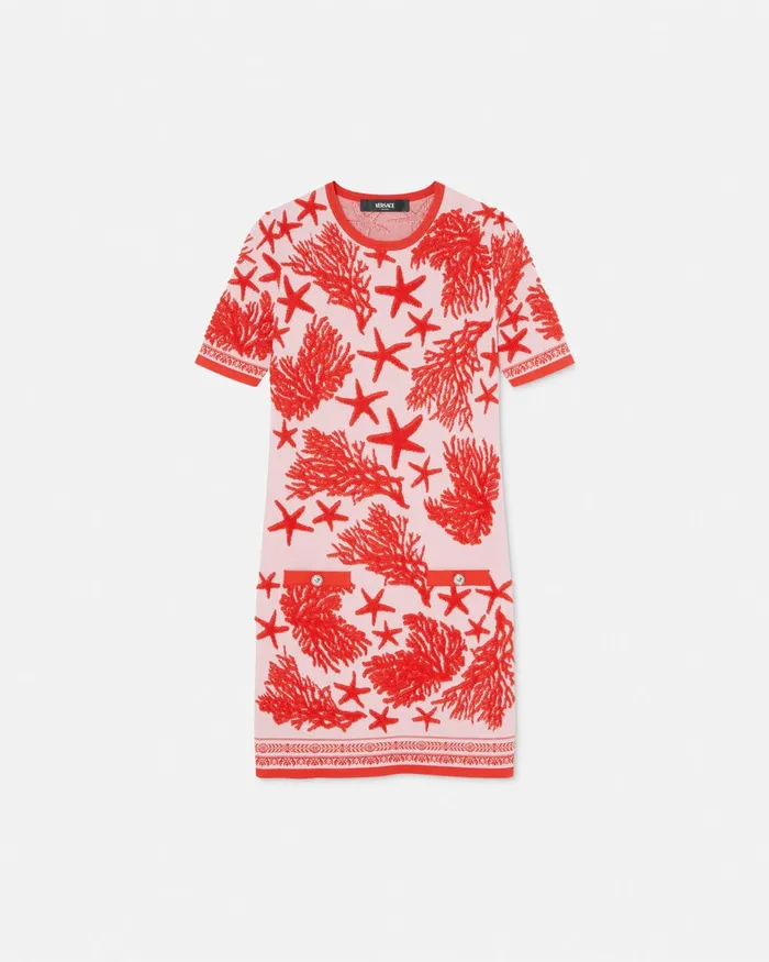 Versace Barocco Sea Knit Midi Dress Light Pink Women Dresses