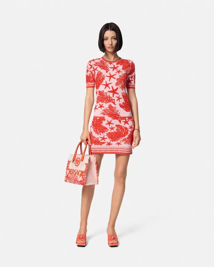 Versace Barocco Sea Knit Midi Dress Light Pink Women Dresses