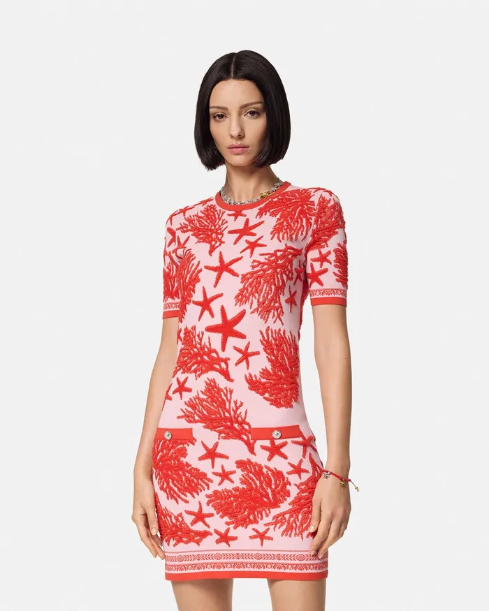 Versace Barocco Sea Knit Midi Dress Light Pink Women Dresses