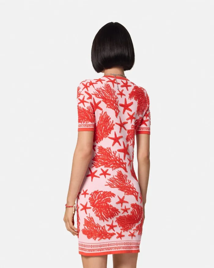 Versace Barocco Sea Knit Midi Dress Light Pink Women Dresses
