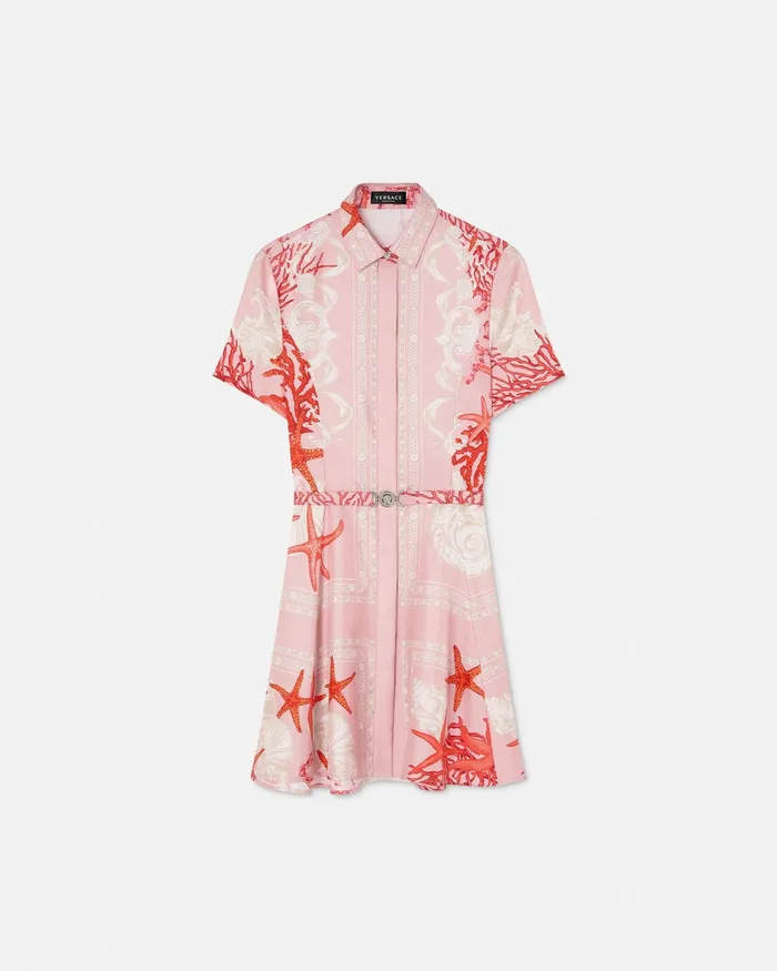 Versace Barocco Sea Silk Shirt Dress Pinkprint Women Dresses