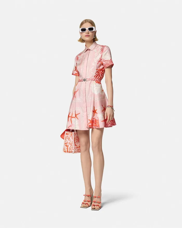 Versace Barocco Sea Silk Shirt Dress Pinkprint Women Dresses