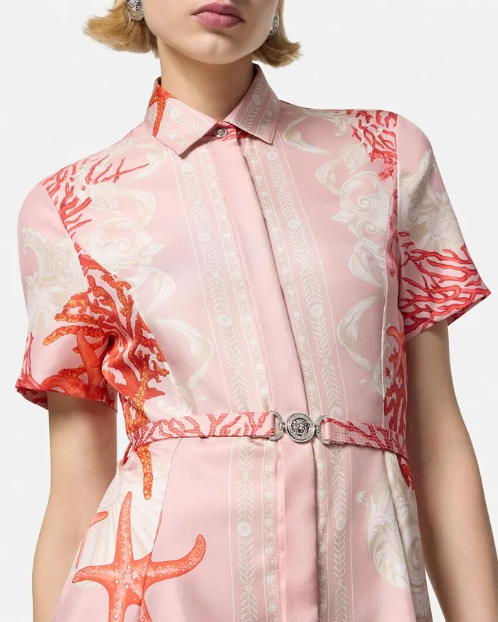 Versace Barocco Sea Silk Shirt Dress Pinkprint Women Dresses