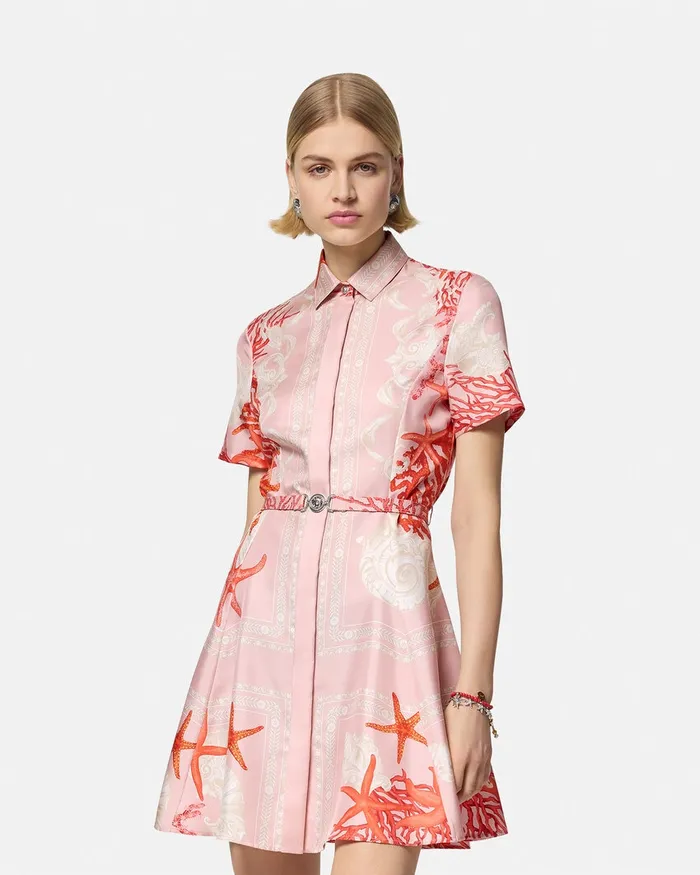 Versace Barocco Sea Silk Shirt Dress Pinkprint Women Dresses
