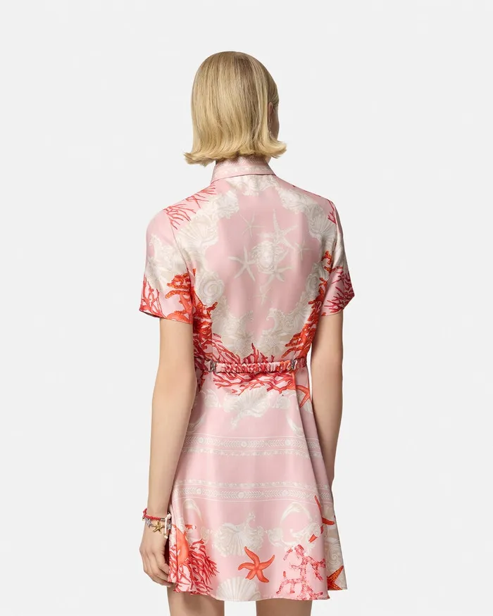 Versace Barocco Sea Silk Shirt Dress Pinkprint Women Dresses
