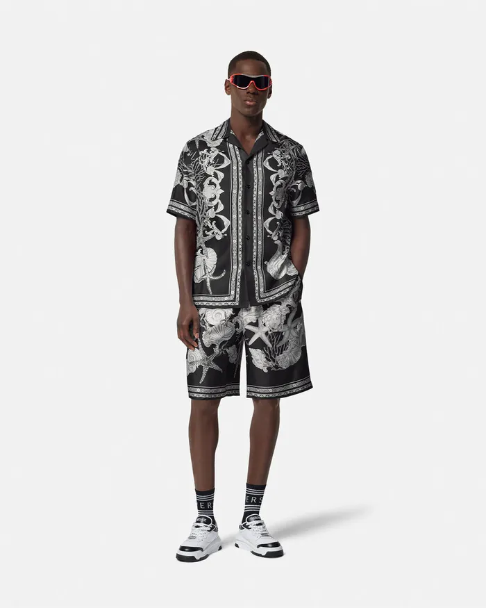 Versace Barocco Sea Silk Shorts Blackprint Men Pants and Shorts