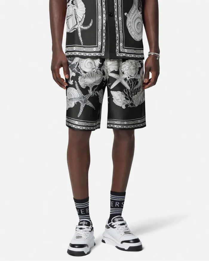 Versace Barocco Sea Silk Shorts Blackprint Men Pants and Shorts