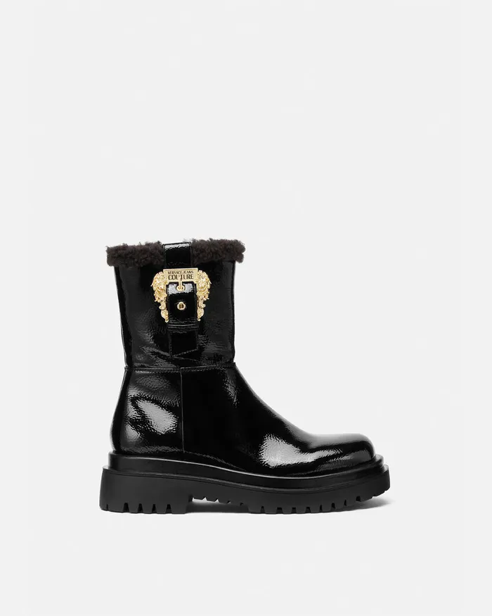 Versace Baroque Buckle Drew Boots Blackprint Women Jeans Couture