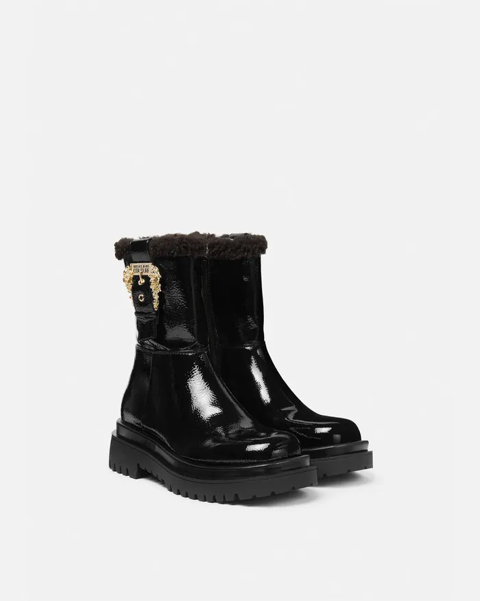 Versace Baroque Buckle Drew Boots Blackprint Women Jeans Couture