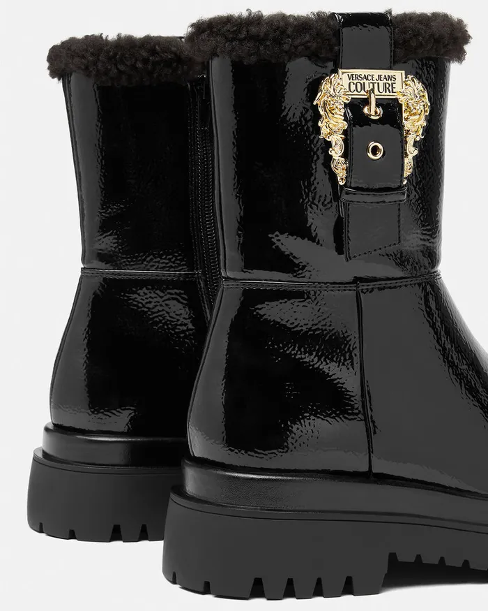 Versace Baroque Buckle Drew Boots Blackprint Women Jeans Couture