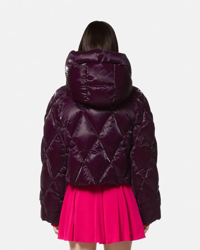 Versace Baroque Buckle Puffer Jacket Purple Women Jeans Couture