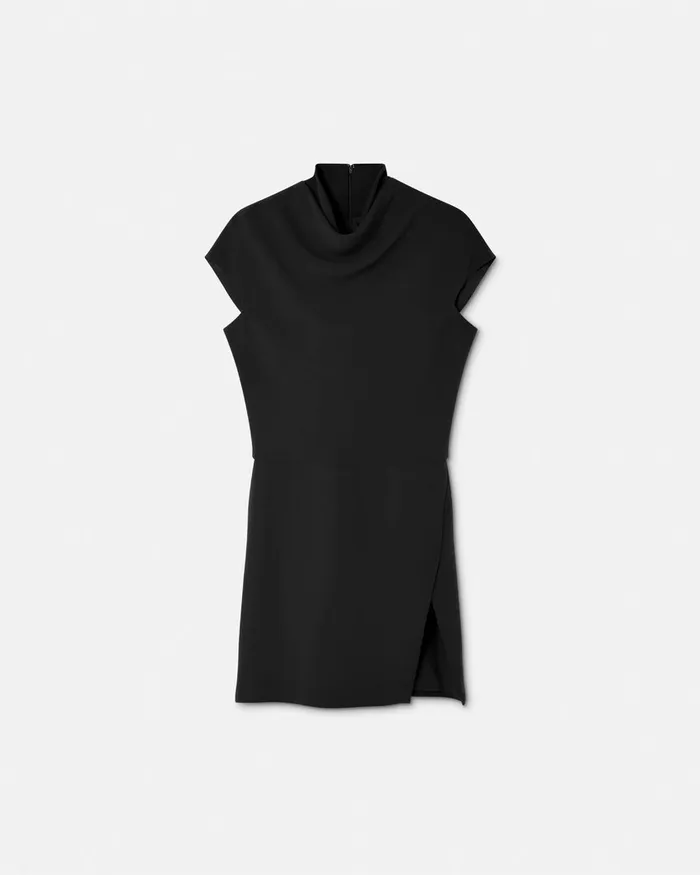 Versace Cady DrapedNeck Slit Mini Dress Black Women Dresses