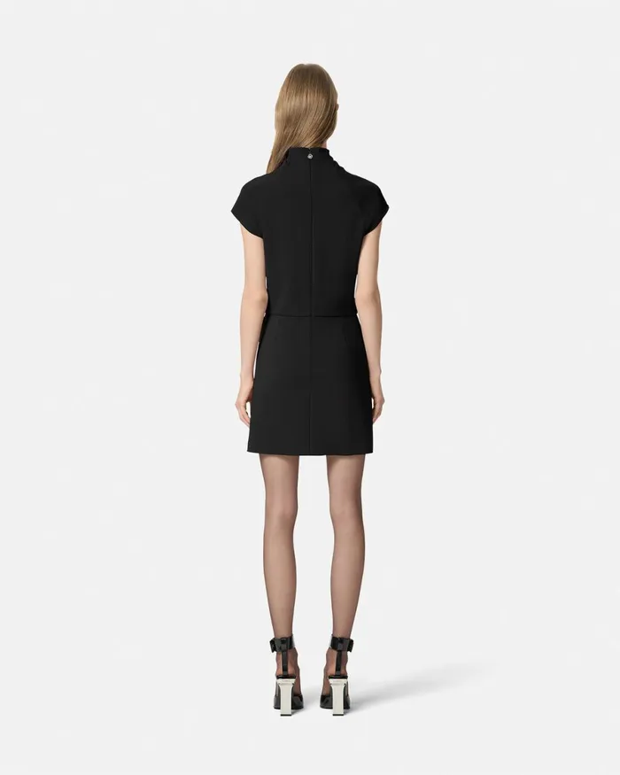 Versace Cady DrapedNeck Slit Mini Dress Black Women Dresses