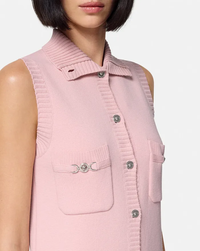 Versace CashmereBlend Shift Knit Mini Dress Light Pink Women Dresses