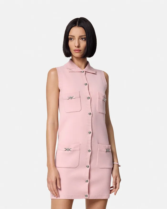 Versace CashmereBlend Shift Knit Mini Dress Light Pink Women Dresses