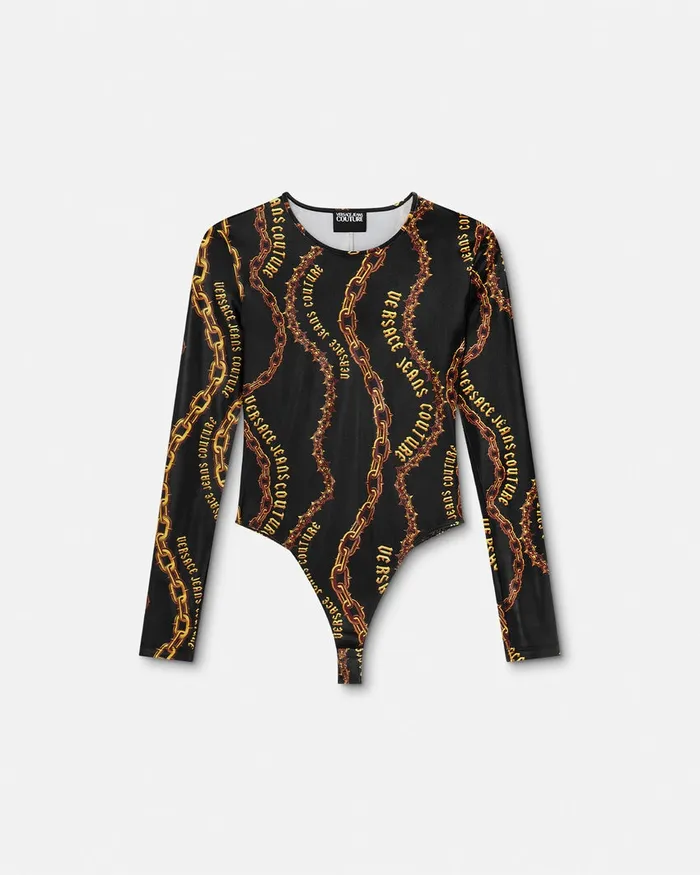 Versace Chain Couture Bodysuit Blackgold Women Jeans Couture