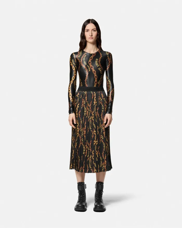 Versace Chain Couture Bodysuit Blackgold Women Jeans Couture