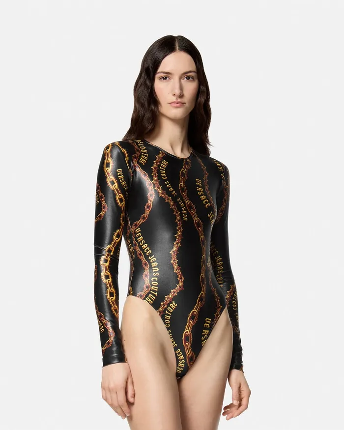 Versace Chain Couture Bodysuit Blackgold Women Jeans Couture