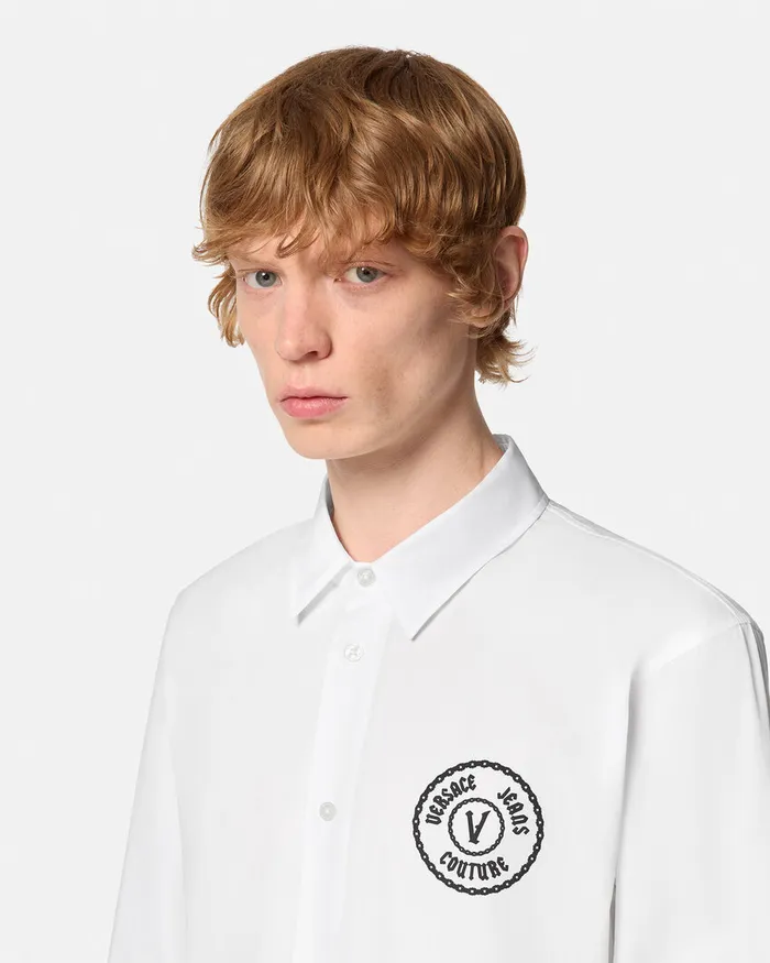 Versace Chain VEmblem SlimFit Shirt Whiteprint Men Jeans Couture