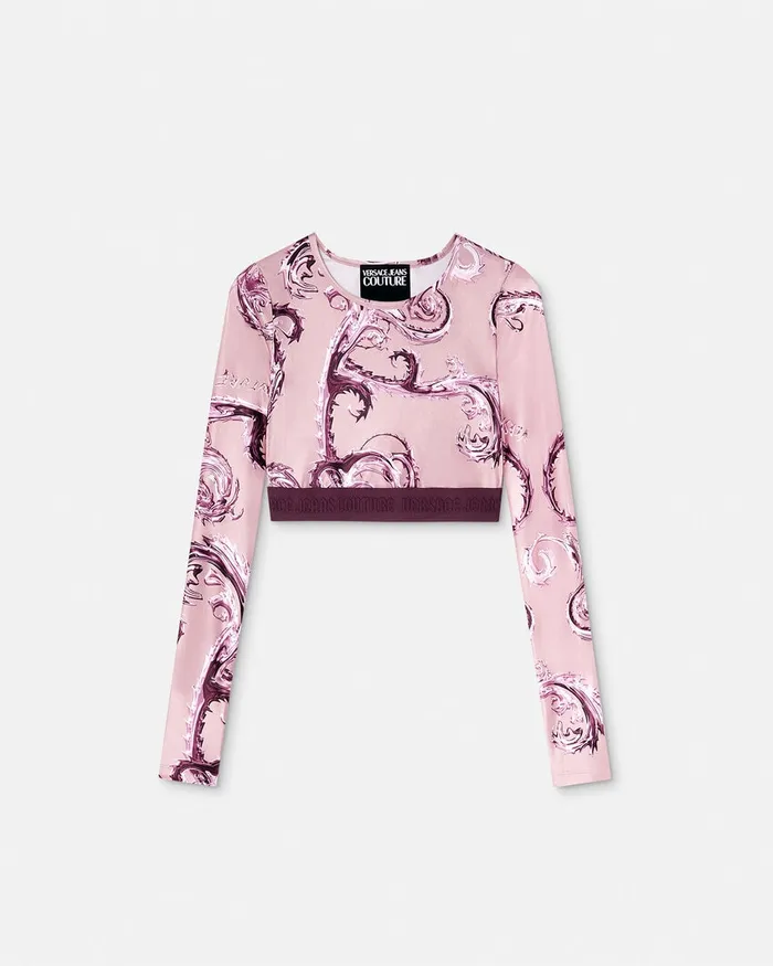 Versace Chromo Couture Crop Top Pinkprint Women Jeans Couture