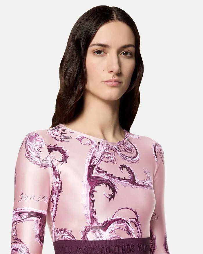 Versace Chromo Couture Crop Top Pinkprint Women Jeans Couture