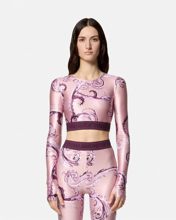 Versace Chromo Couture Crop Top Pinkprint Women Jeans Couture