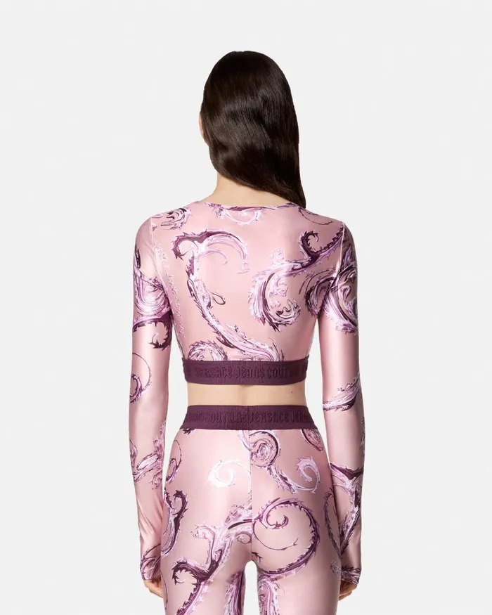 Versace Chromo Couture Crop Top Pinkprint Women Jeans Couture