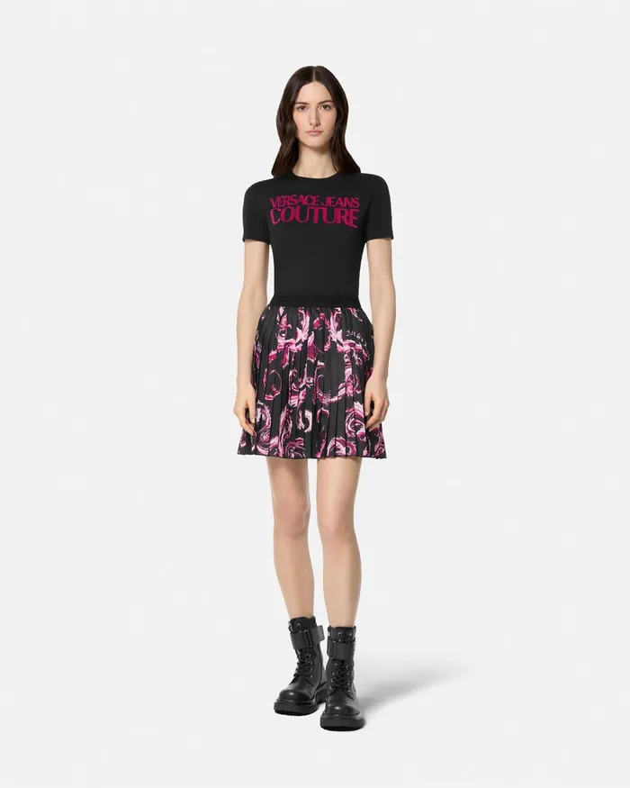 Versace Chromo Couture Pleated Mini Skirt Blackpink Women Jeans Couture
