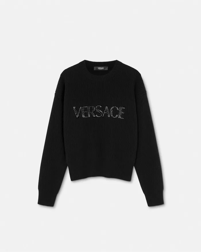 Versace Cielo Stellato Logo Cashmere Knit Sweater Black Women Knitwear