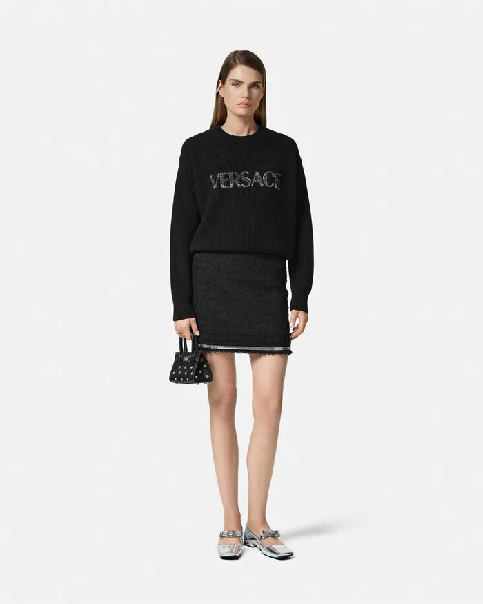 Versace Cielo Stellato Logo Cashmere Knit Sweater Black Women Knitwear