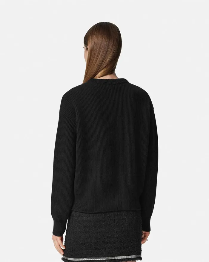 Versace Cielo Stellato Logo Cashmere Knit Sweater Black Women Knitwear