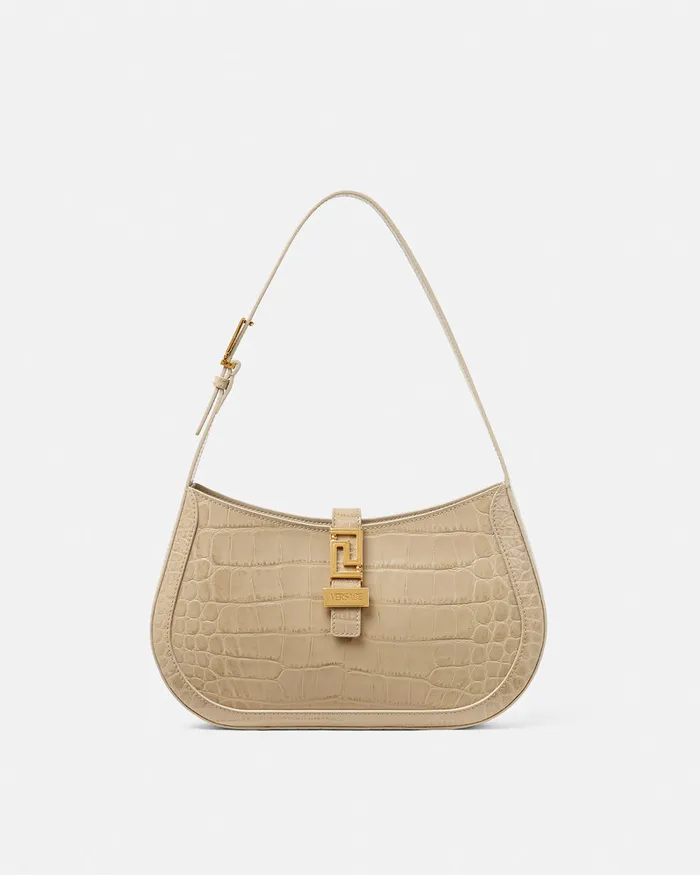 Versace CrocEffect Greca Goddess Hobo Bag Beige Women Greca Goddess