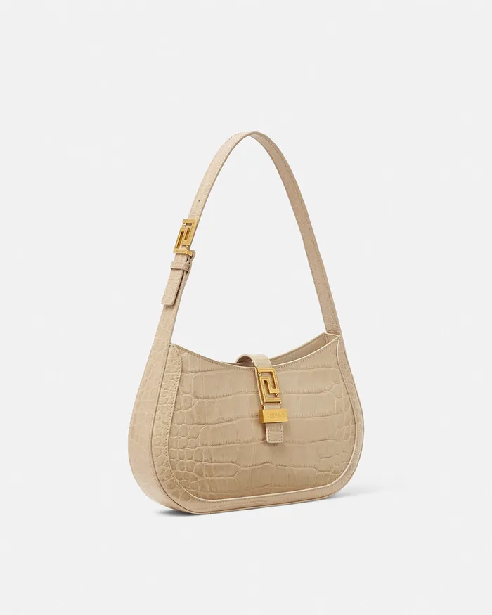 Versace CrocEffect Greca Goddess Hobo Bag Beige Women Greca Goddess