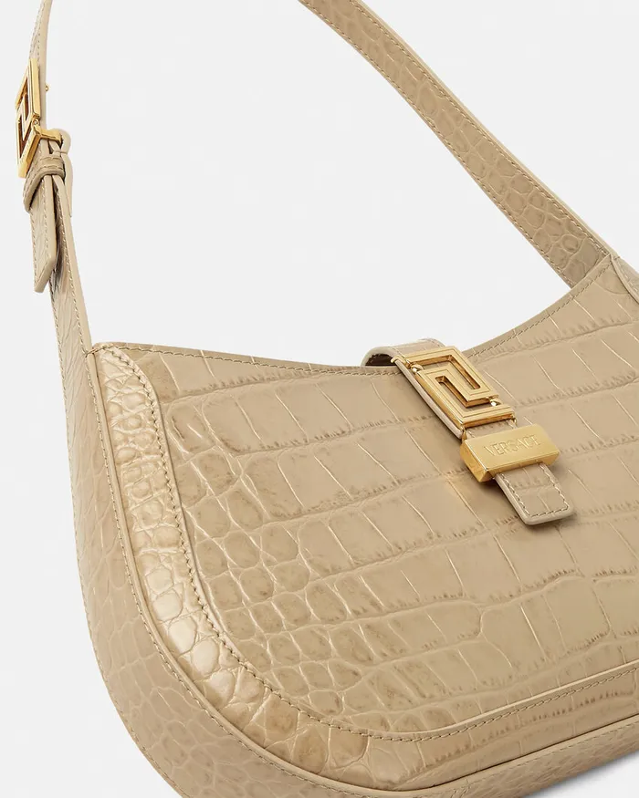 Versace CrocEffect Greca Goddess Hobo Bag Beige Women Greca Goddess