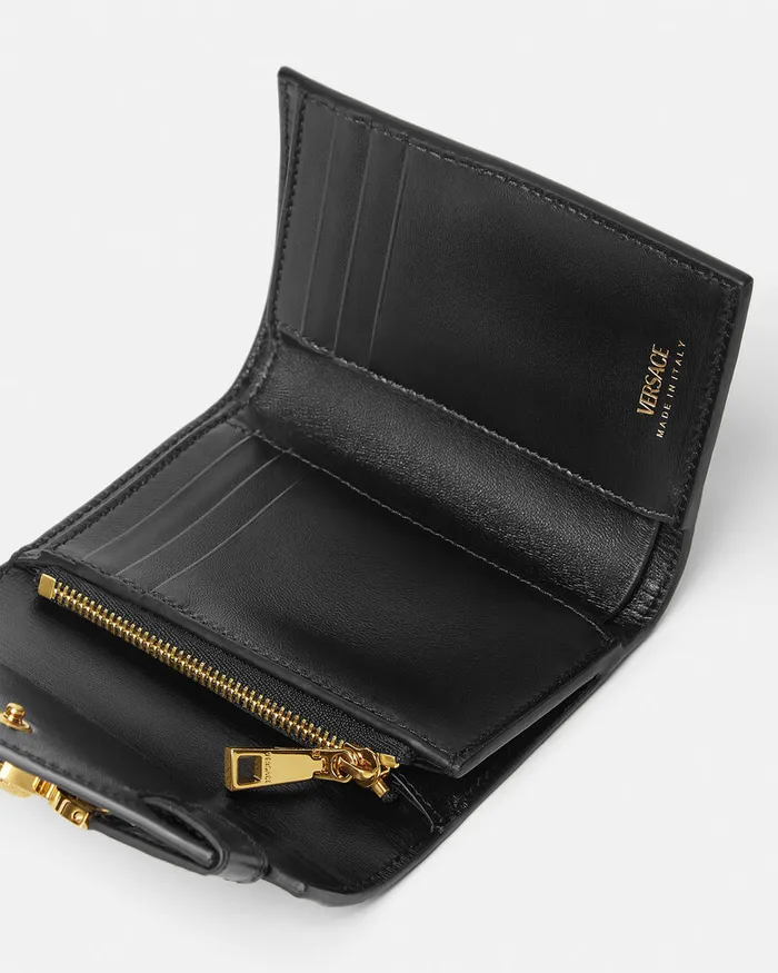 Versace CrocEffect Medusa 03995 Trifold Wallet Blackgold Women Wallets