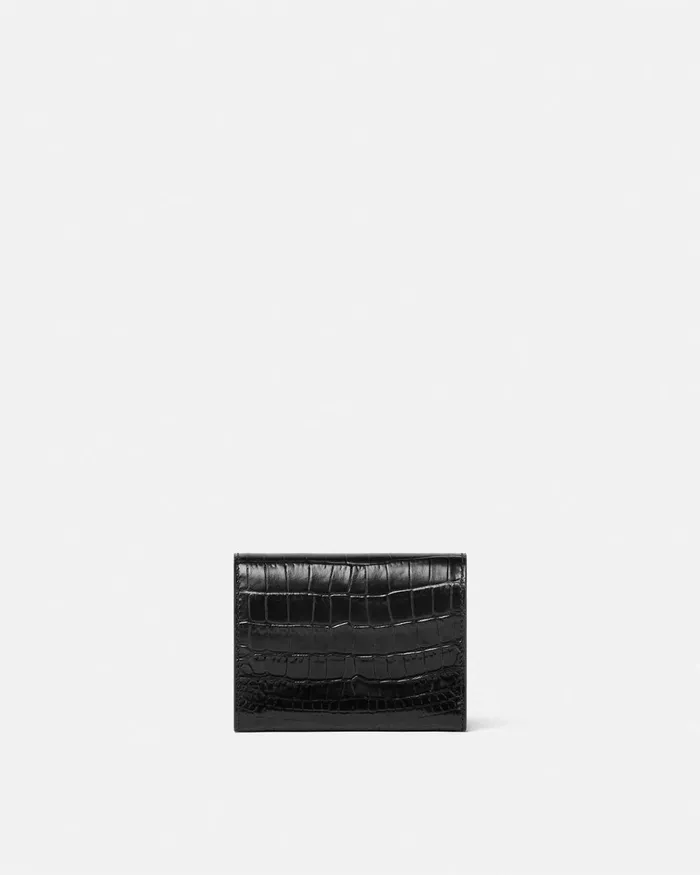 Versace CrocEffect Medusa 03995 Trifold Wallet Blackgold Women Wallets